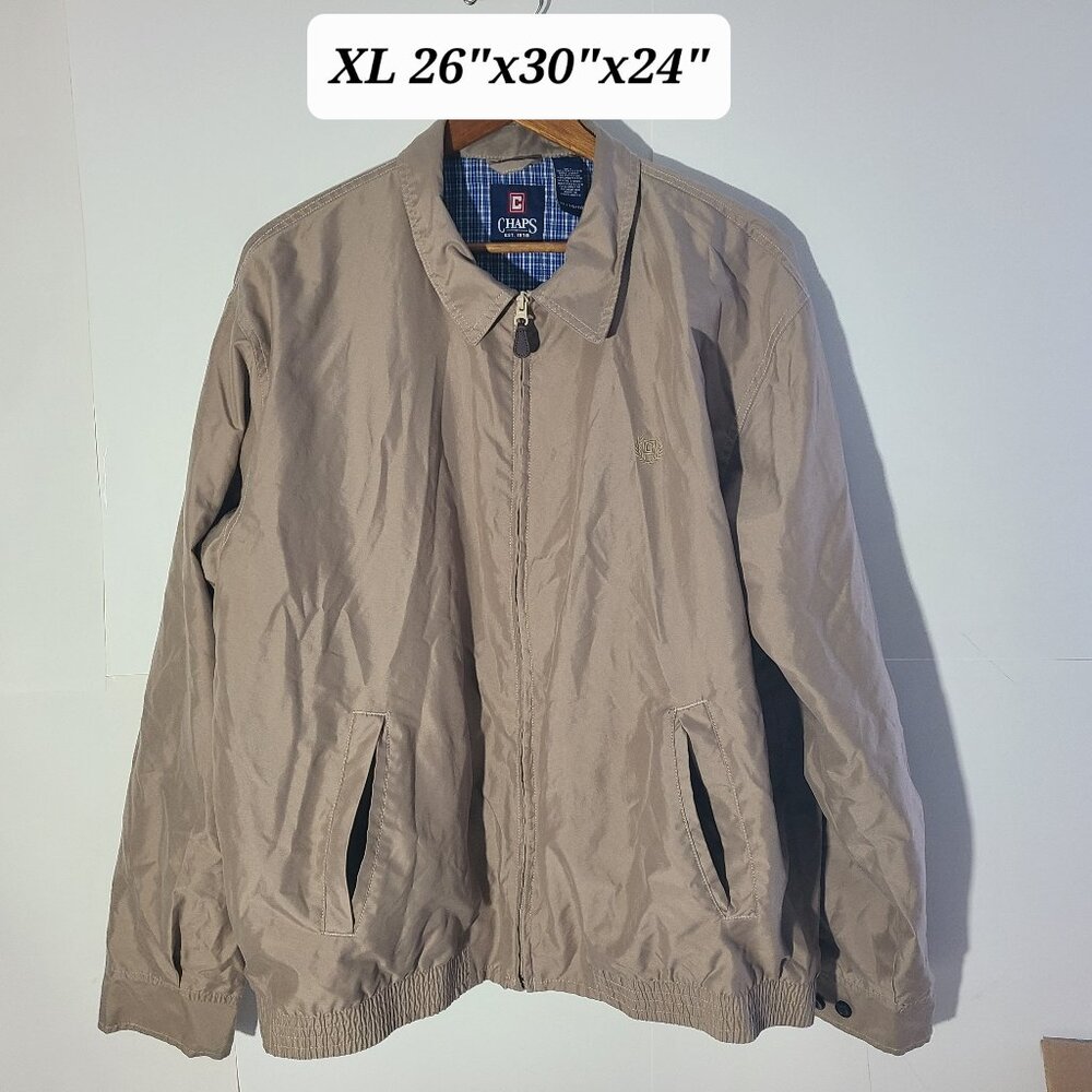 Ralph Lauren Chaps Beige/Blue Check Inner Mens XL Full Zip Harrington Jacket EUC